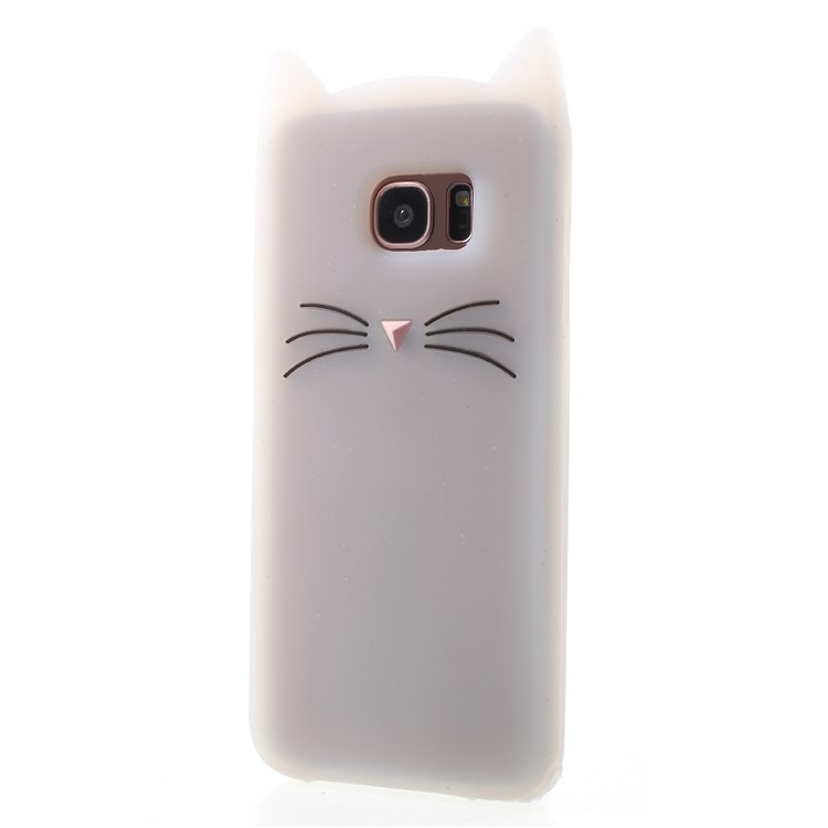 3D Moustache Cat Silicone Back Case for Samsung Galaxy S7 edge SM-G935 - White-4
