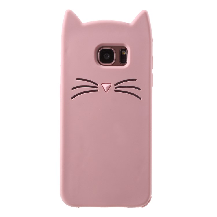 3D Moustache Cat Silicone Protection Case for Samsung Galaxy S7 edge SM-G935 - Pink-2