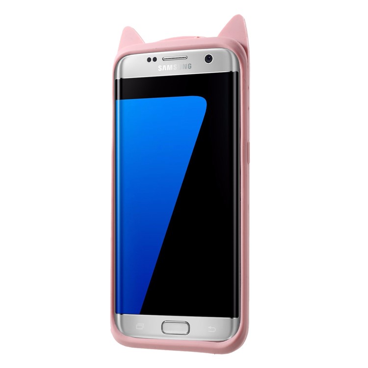 3D Moustache Cat Silicone Protection Case for Samsung Galaxy S7 edge SM-G935 - Pink-3