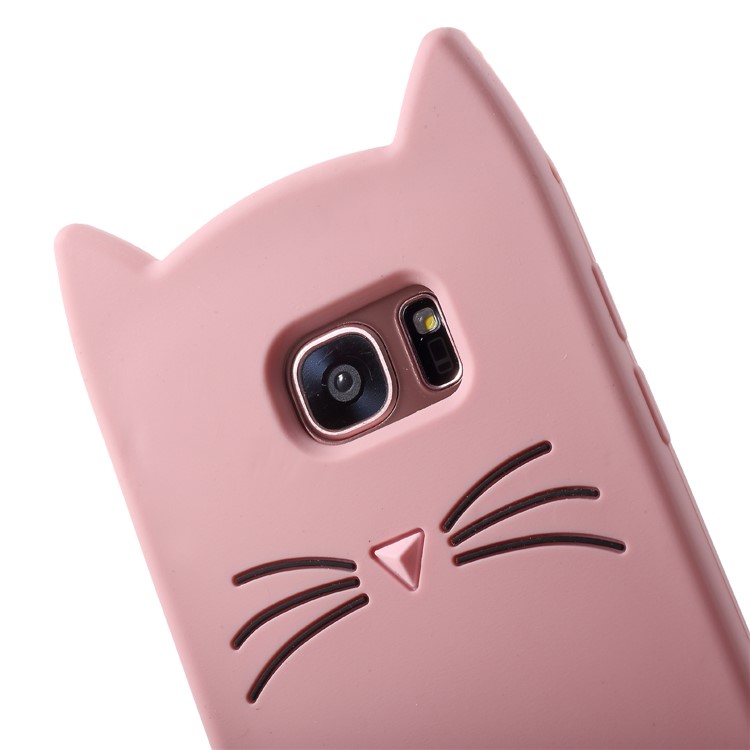 3D Moustache Cat Silicone Protection Case for Samsung Galaxy S7 edge SM-G935 - Pink-6
