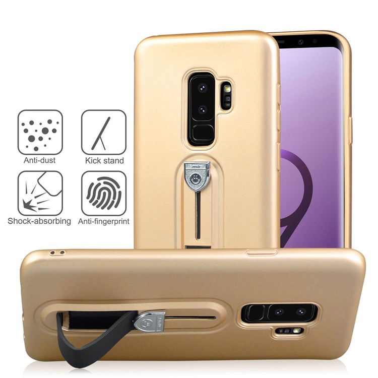 Matte TPU Mobile Casing with Sliding Kickstand for Samsung Galaxy S9+ SM-G965 - Gold-3