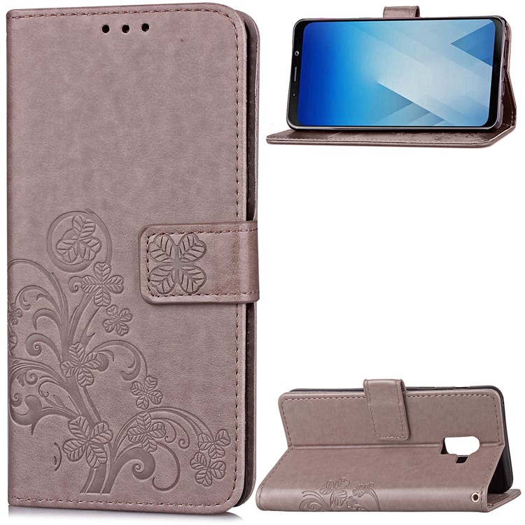

Imprint Lucky Clover Magnetic PU Leather Stand Case for Samsung Galaxy A8 (2018) - Grey, Galaxy A8 (2018)