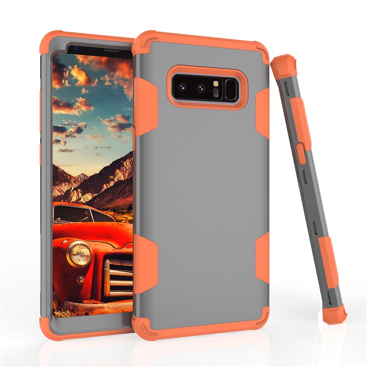 Heavy Duty 3-piece PC + Silicone Drop-proof Hybrid Case for Samsung Galaxy Note 8 SM-N950 - Orange / Grey-1