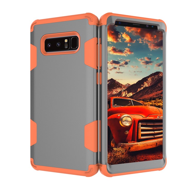 Heavy Duty 3-piece PC + Silicone Drop-proof Hybrid Case for Samsung Galaxy Note 8 SM-N950 - Orange / Grey-3