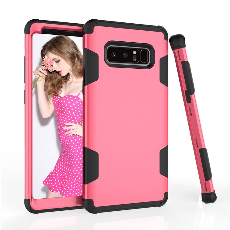 Heavy Duty 3-piece PC + Silicone Drop-proof Hybrid Shell for Samsung Galaxy Note 8 SM-N950 - Black / Rose-1