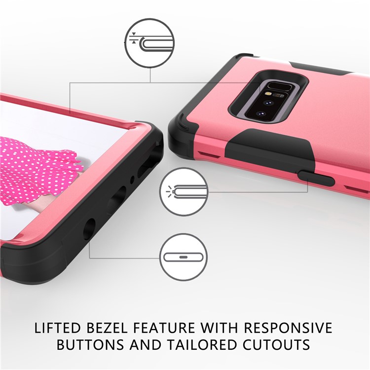 Heavy Duty 3-piece PC + Silicone Drop-proof Hybrid Shell for Samsung Galaxy Note 8 SM-N950 - Black / Rose-5