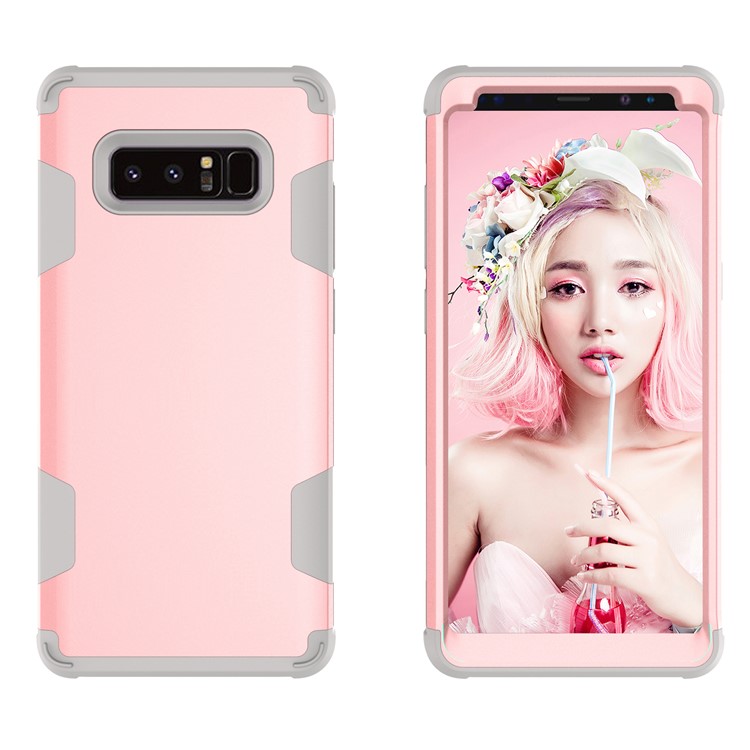 Heavy Duty 3-piece PC + Silicone Drop-proof Combo Mobile Casing for Samsung Galaxy Note 8 SM-N950 - Grey / Rose Gold-2