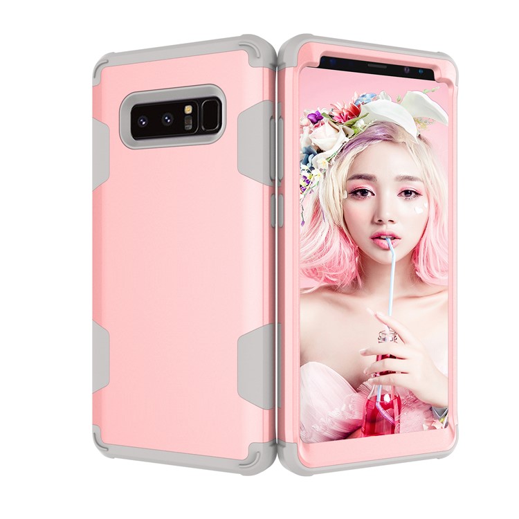 Heavy Duty 3-piece PC + Silicone Drop-proof Combo Mobile Casing for Samsung Galaxy Note 8 SM-N950 - Grey / Rose Gold-3