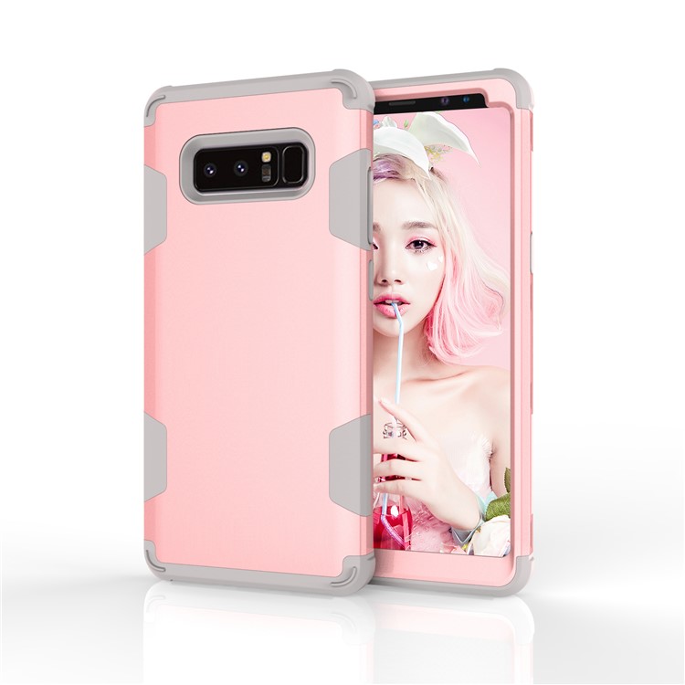 Heavy Duty 3-piece PC + Silicone Drop-proof Combo Mobile Casing for Samsung Galaxy Note 8 SM-N950 - Grey / Rose Gold-5