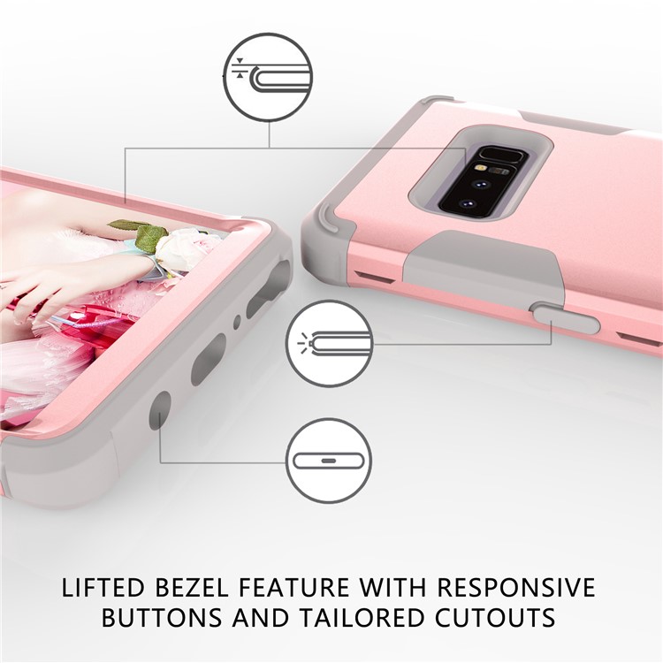 Heavy Duty 3-piece PC + Silicone Drop-proof Combo Mobile Casing for Samsung Galaxy Note 8 SM-N950 - Grey / Rose Gold-6