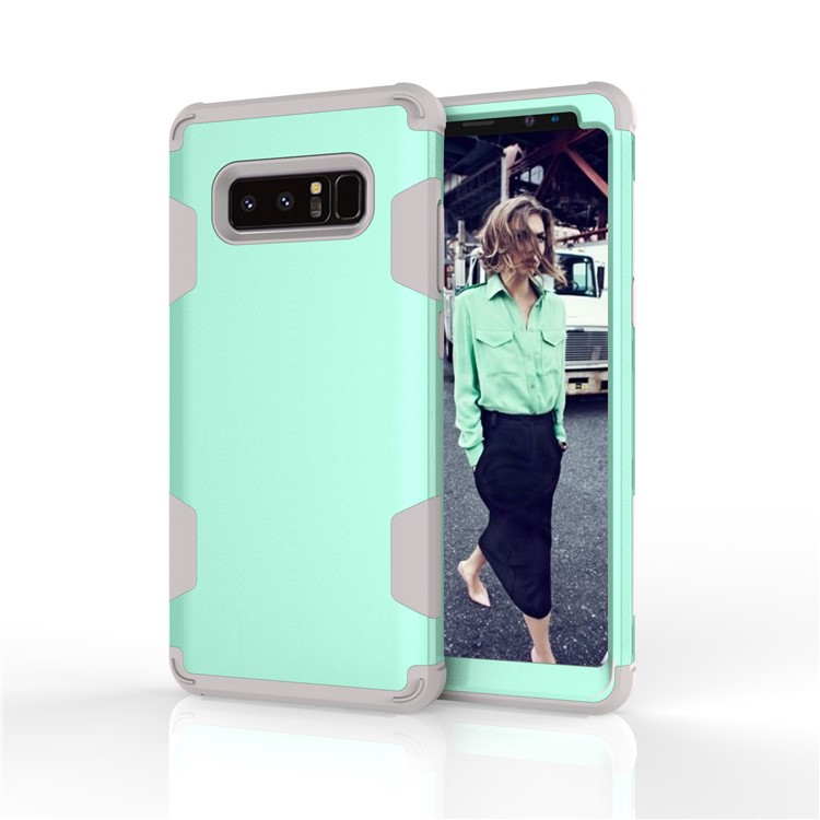 Heavy Duty 3-piece PC + Silicone Drop-proof Hybrid Protective Cover for Samsung Galaxy Note 8 SM-N950 - Grey / Cyan-4