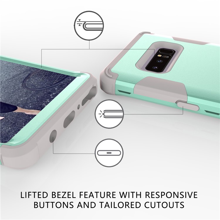 Heavy Duty 3-piece PC + Silicone Drop-proof Hybrid Protective Cover for Samsung Galaxy Note 8 SM-N950 - Grey / Cyan-8