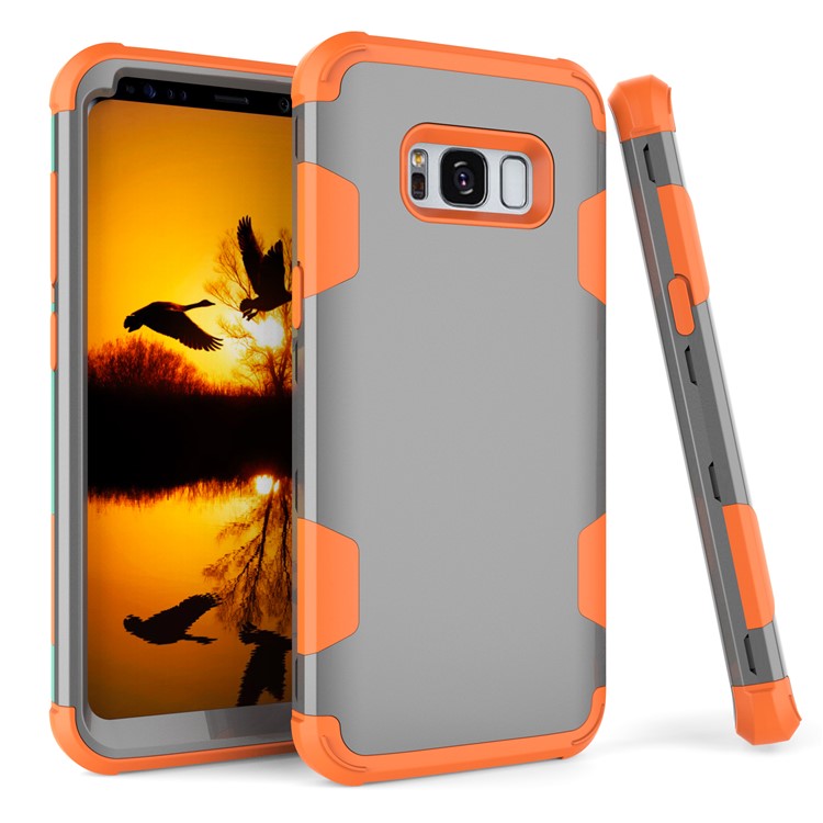 For Samsung Galaxy S8 G950 Heavy Duty 3-piece PC + Silicone Drop-proof Hybrid Cover - Orange / Grey-1