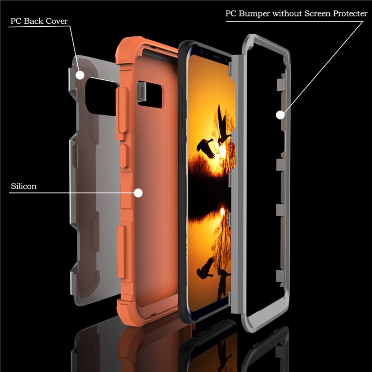 For Samsung Galaxy S8 G950 Heavy Duty 3-piece PC + Silicone Drop-proof Hybrid Cover - Orange / Grey-3