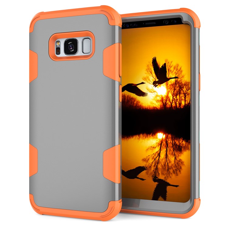 For Samsung Galaxy S8 G950 Heavy Duty 3-piece PC + Silicone Drop-proof Hybrid Cover - Orange / Grey-4