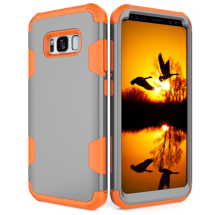 For Samsung Galaxy S8 G950 Heavy Duty 3-piece PC + Silicone Drop-proof Hybrid Cover - Orange / Grey-5