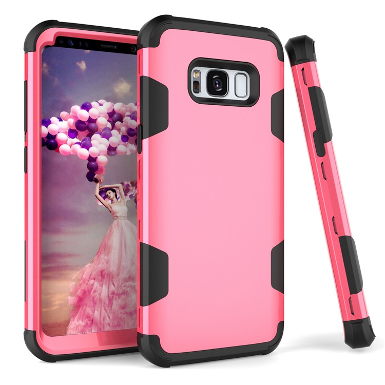 For Samsung Galaxy S8 G950 Heavy Duty 3-piece PC + Silicone Drop-proof Hybrid Back Case - Black / Rose-1