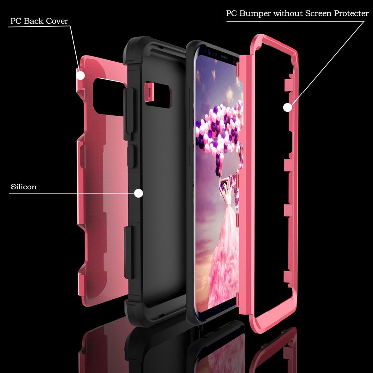 For Samsung Galaxy S8 G950 Heavy Duty 3-piece PC + Silicone Drop-proof Hybrid Back Case - Black / Rose-3
