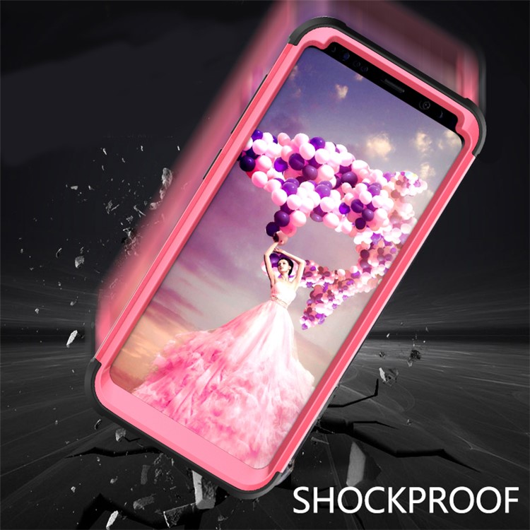 For Samsung Galaxy S8 G950 Heavy Duty 3-piece PC + Silicone Drop-proof Hybrid Back Case - Black / Rose-6