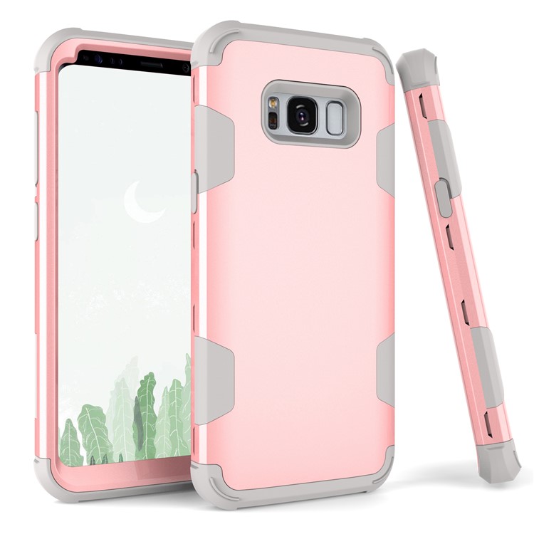 For Samsung Galaxy S8 G950 Heavy Duty 3-piece PC + Silicone Drop-proof Hybrid Phone Casing - Grey / Rose Gold-1