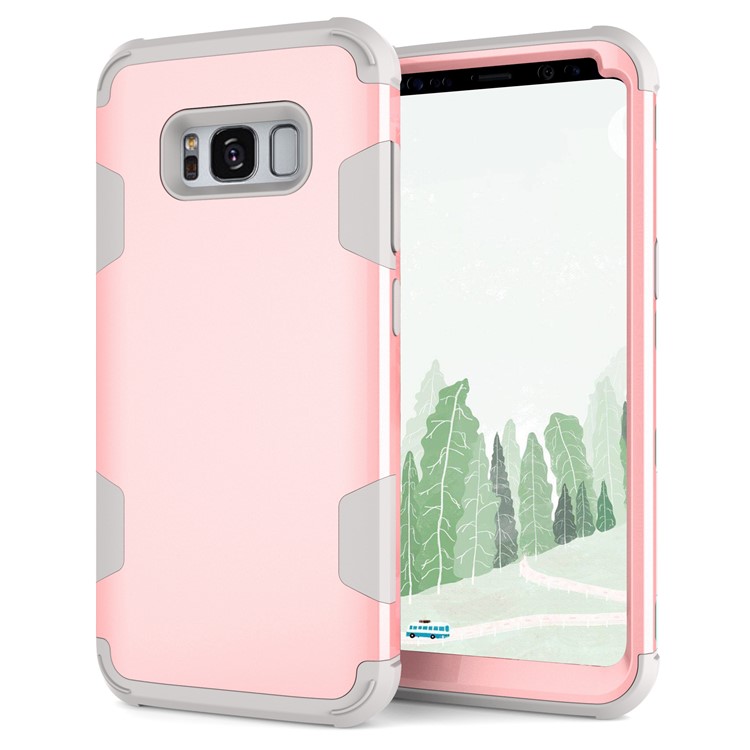 For Samsung Galaxy S8 G950 Heavy Duty 3-piece PC + Silicone Drop-proof Hybrid Phone Casing - Grey / Rose Gold-3