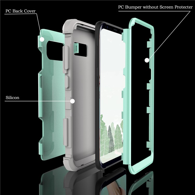 For Samsung Galaxy S8 G950 Heavy Duty 3-piece PC + Silicone Drop-proof Hybrid Cell Phone Cover - Grey / Cyan-2