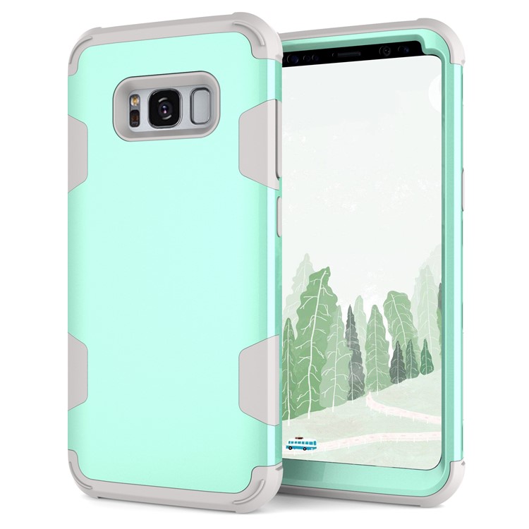 For Samsung Galaxy S8 G950 Heavy Duty 3-piece PC + Silicone Drop-proof Hybrid Cell Phone Cover - Grey / Cyan-3