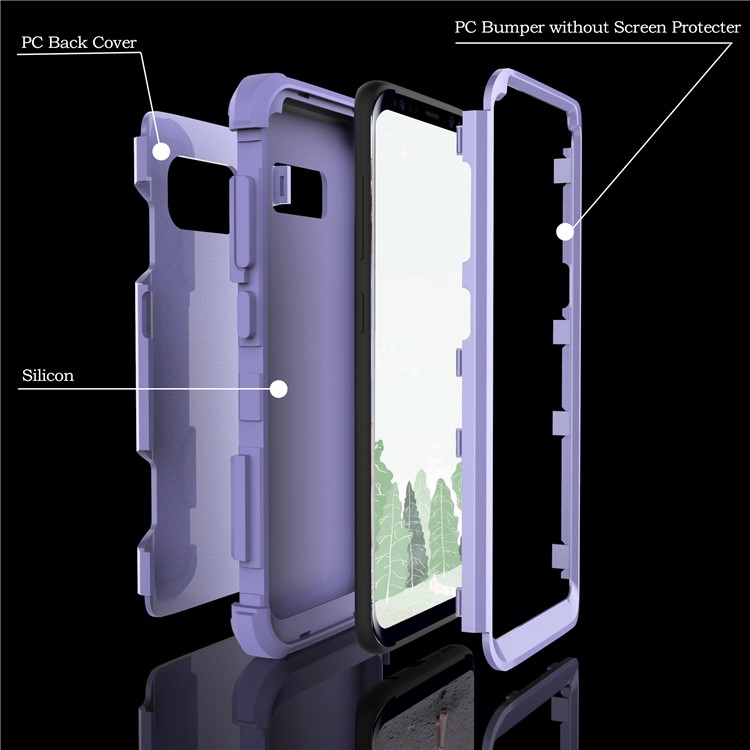 For Samsung Galaxy S8 G950 Heavy Duty 3-piece PC + Silicone Drop-proof Hybrid Protection Case - Purple-2