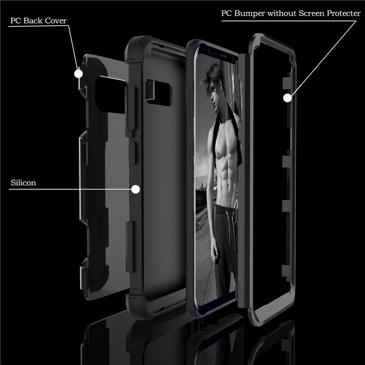 Heavy Duty 3-piece PC + Silicone Shockproof Hybrid Cell Phone Cover for Samsung Galaxy S8 Plus SM-G955 - Black-3
