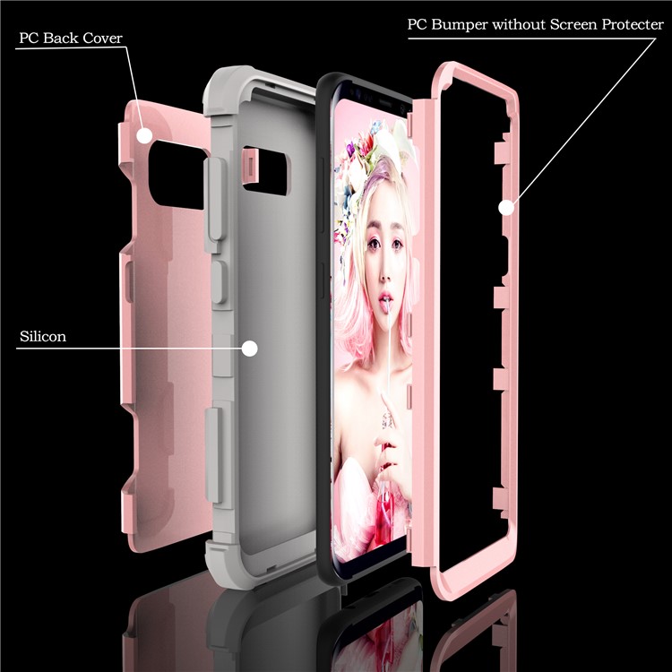 Heavy Duty 3-piece PC + Silicone Shockproof Hybrid Protective Case for Samsung Galaxy S8 Plus SM-G955 - Grey / Rose Gold-2