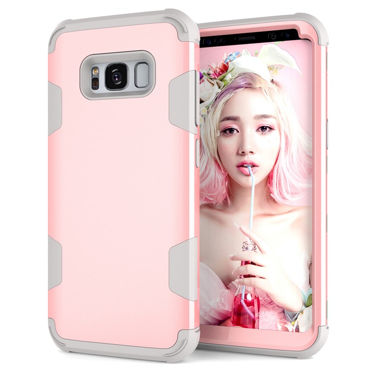 Heavy Duty 3-piece PC + Silicone Shockproof Hybrid Protective Case for Samsung Galaxy S8 Plus SM-G955 - Grey / Rose Gold-3