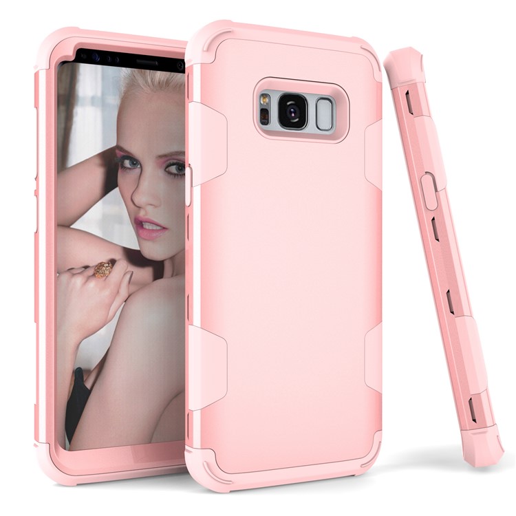 Heavy Duty 3-piece PC + Silicone Shockproof Hybrid Shell for Samsung Galaxy S8 Plus SM-G955 - Rose Gold-1