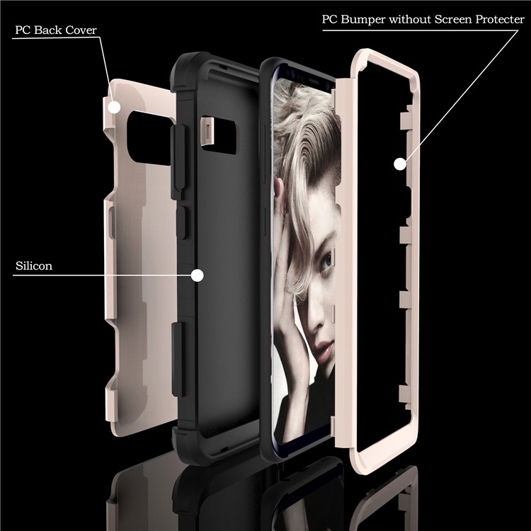 Heavy Duty 3-piece PC + Silicone Shockproof Hybrid Back Case for Samsung Galaxy S8 Plus SM-G955 - Black / Gold-3