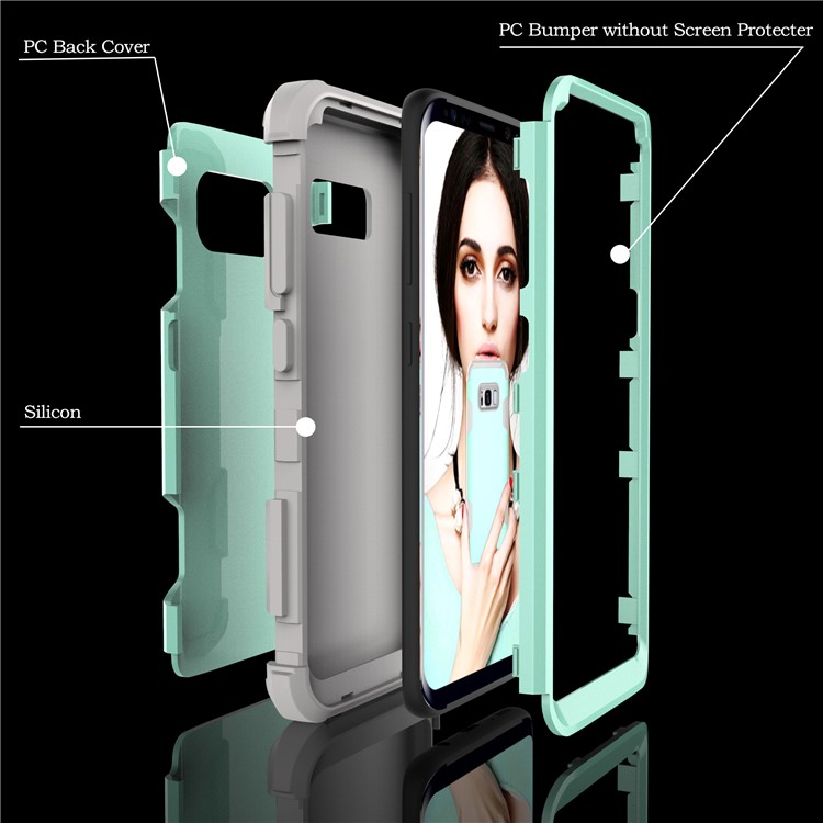 Heavy Duty 3-piece PC + Silicone Shockproof Hybrid Cover for Samsung Galaxy S8 Plus SM-G955 - Grey / Cyan-2