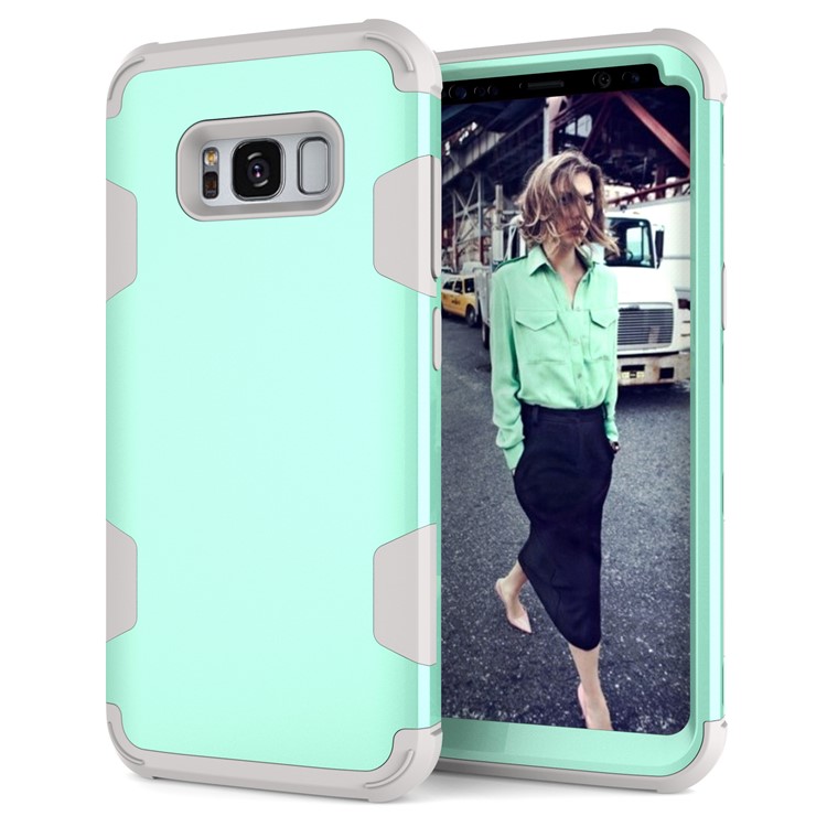 Heavy Duty 3-piece PC + Silicone Shockproof Hybrid Cover for Samsung Galaxy S8 Plus SM-G955 - Grey / Cyan-3