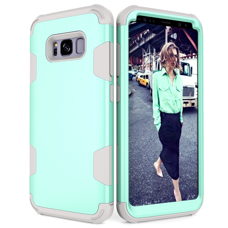 Heavy Duty 3-piece PC + Silicone Shockproof Hybrid Cover for Samsung Galaxy S8 Plus SM-G955 - Grey / Cyan-4