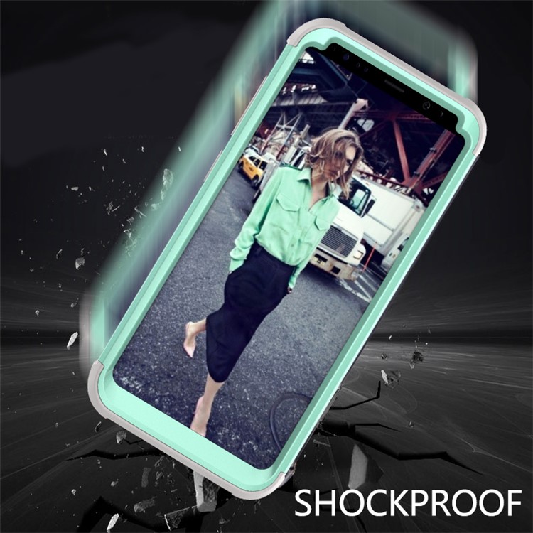 Heavy Duty 3-piece PC + Silicone Shockproof Hybrid Cover for Samsung Galaxy S8 Plus SM-G955 - Grey / Cyan-5
