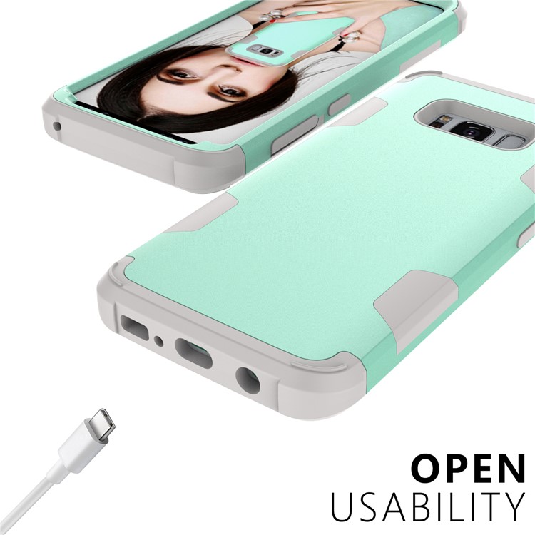 Heavy Duty 3-piece PC + Silicone Shockproof Hybrid Cover for Samsung Galaxy S8 Plus SM-G955 - Grey / Cyan-8