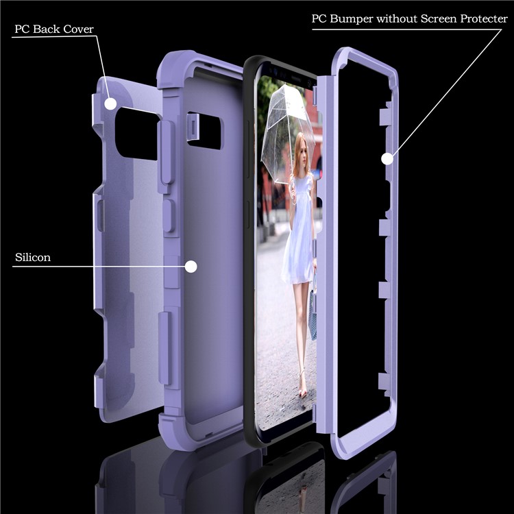 Heavy Duty 3-piece PC + Silicone Shockproof Hybrid Casing for Samsung Galaxy S8 Plus SM-G955 - Purple-2