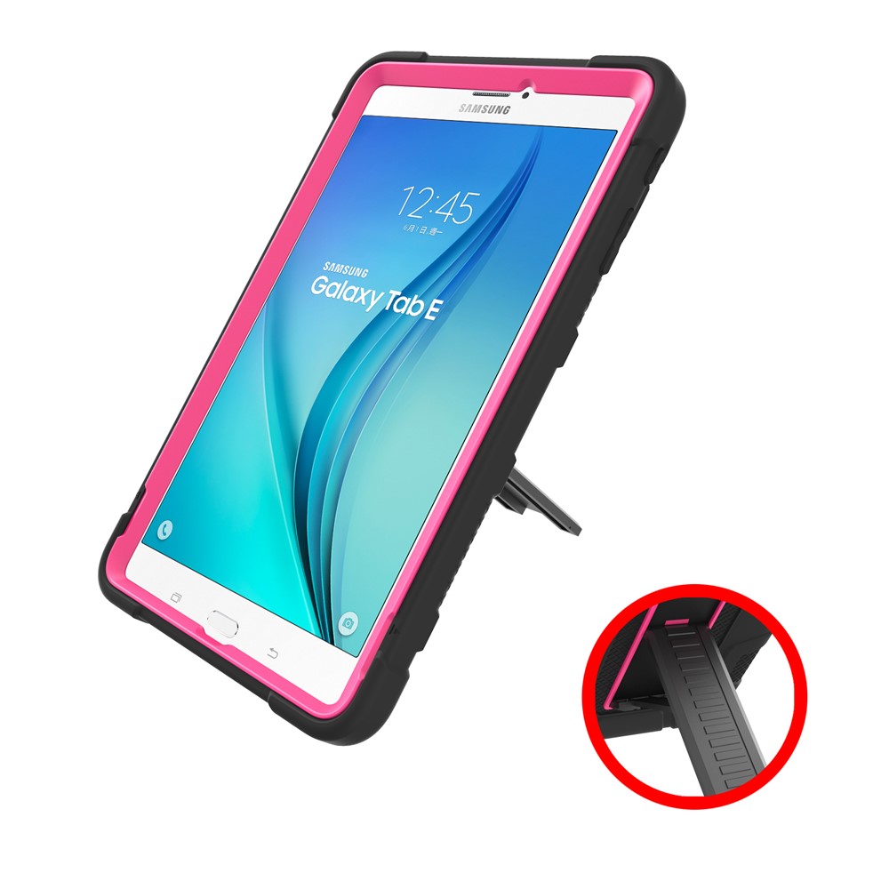 Shock Proof Anti-dust Hybrid TPU + PC Protective Cover with Kickstand for Samsung Galaxy Tab E 9.6 T560 - Black / Rose-5