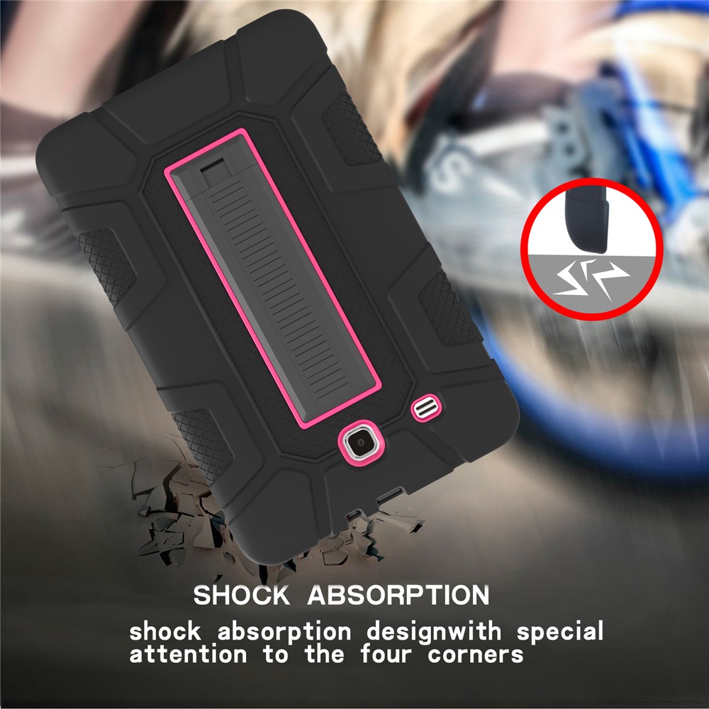Shock Proof Anti-dust Hybrid TPU + PC Protective Cover with Kickstand for Samsung Galaxy Tab E 9.6 T560 - Black / Rose-8