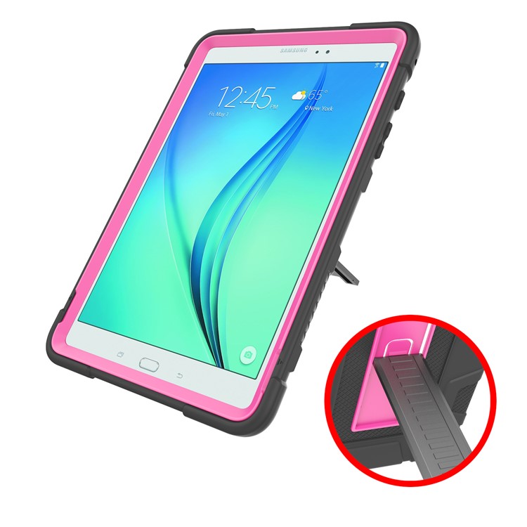 Shock Proof Anti-dust Hybrid TPU + PC Protective Cover with Kickstand for Samsung Galaxy Tab A 9.7 - Black / Rose-6