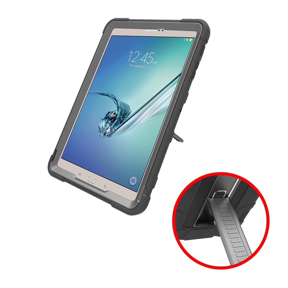 Shock Proof Anti-dust Hybrid TPU + PC Protective Case with Kickstand for Samsung Galaxy Tab S2 9.7 T810 T815 - Black-6
