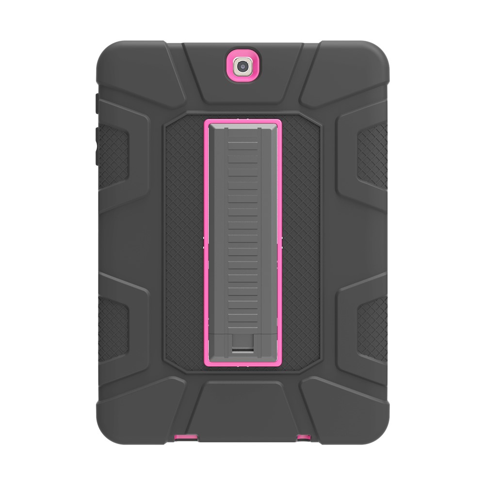 Shock Proof Anti-dust Hybrid TPU + Plastic Protective Case with Kickstand for Samsung Galaxy Tab S2 9.7 T810 T815 - Black / Rose-1