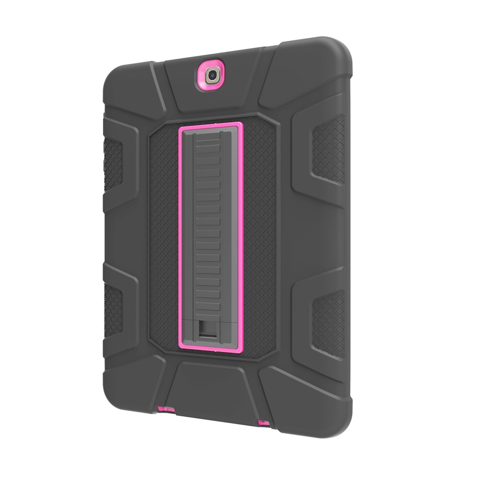Shock Proof Anti-dust Hybrid TPU + Plastic Protective Case with Kickstand for Samsung Galaxy Tab S2 9.7 T810 T815 - Black / Rose-3