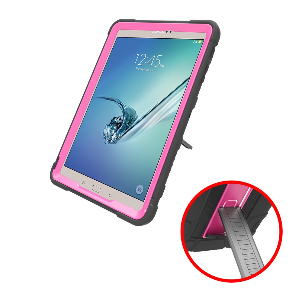 Shock Proof Anti-dust Hybrid TPU + Plastic Protective Case with Kickstand for Samsung Galaxy Tab S2 9.7 T810 T815 - Black / Rose-6