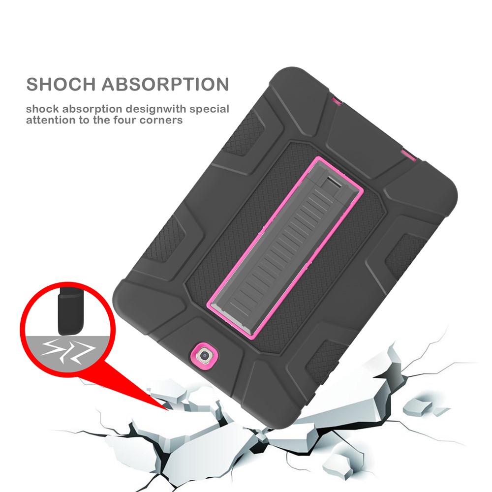 Shock Proof Anti-dust Hybrid TPU + Plastic Protective Case with Kickstand for Samsung Galaxy Tab S2 9.7 T810 T815 - Black / Rose-9