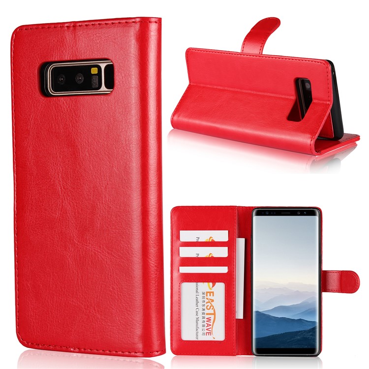 Crazy Horse Texture 2 in 1 Wallet Stand Leather Cover for Samsung Galaxy Note 8 N950 - Red-1