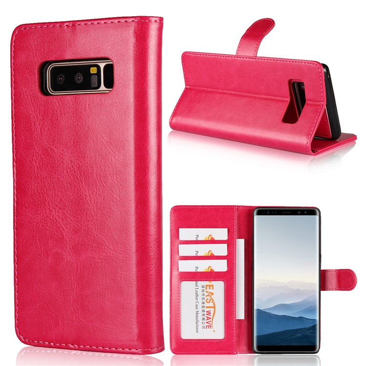 Crazy Horse Texture 2 in 1 Wallet Stand Leather Shell for Samsung Galaxy Note 8 N950 - Rose-1
