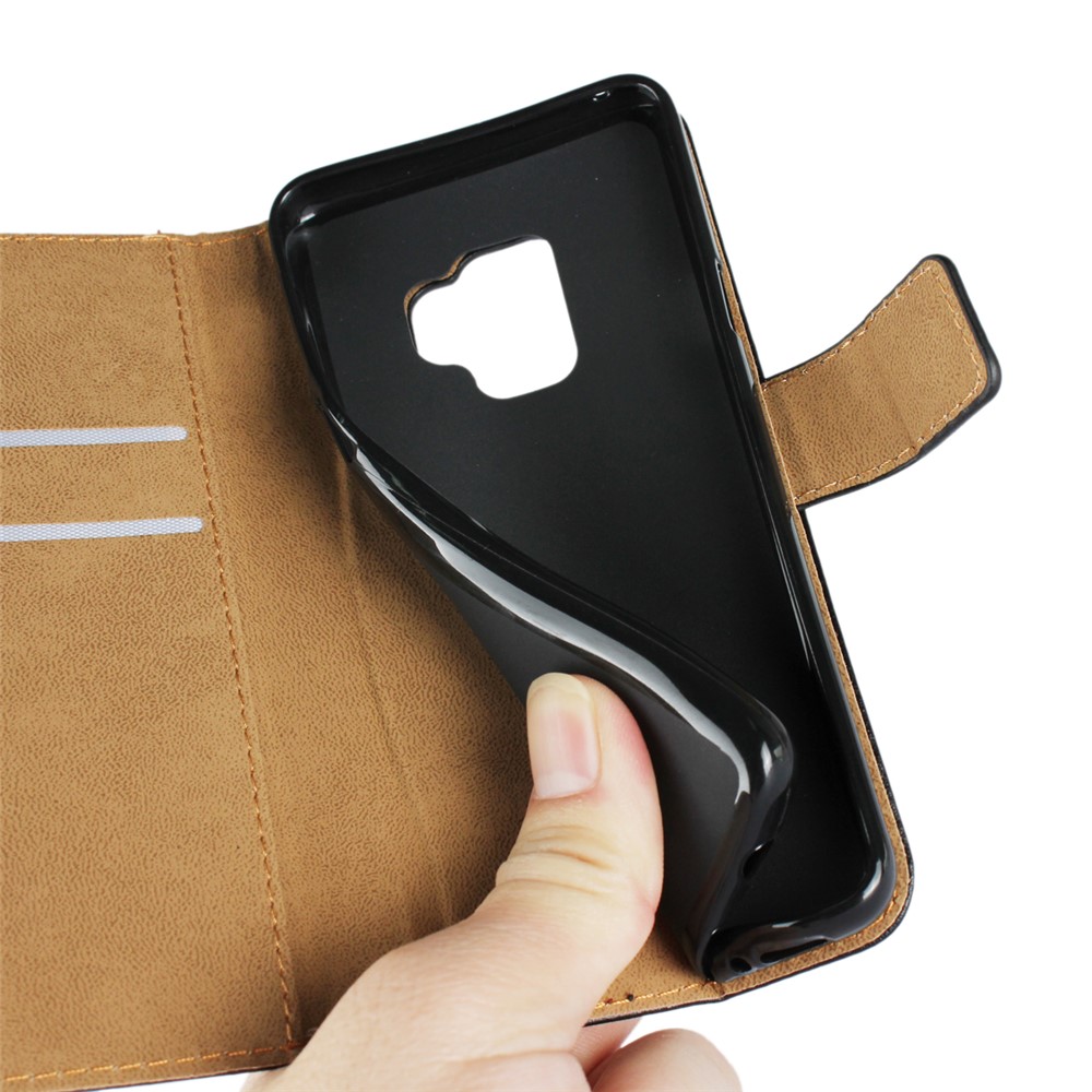 Genuine Split Leather Wallet Stand Phone Case for Samsung Galaxy S9 G960 - Black-13